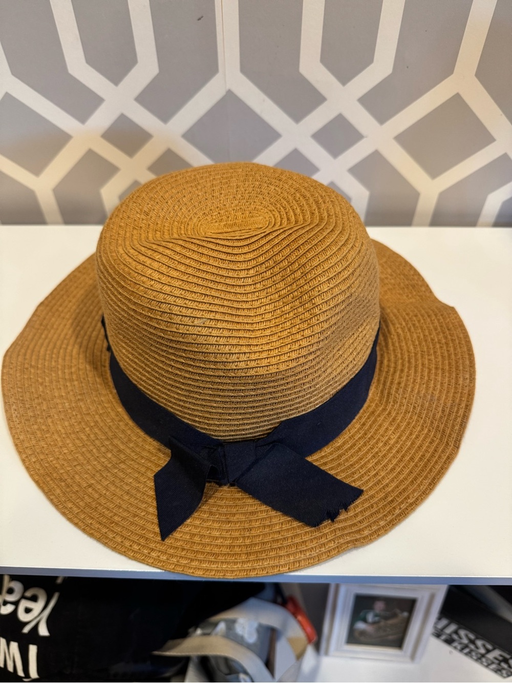 Gap packable Sun Hat with Navy Bow - Brown